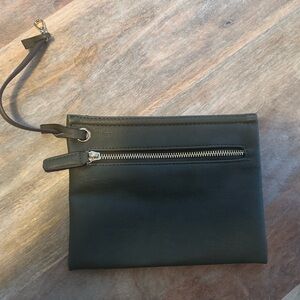 Free People Small Olive Green Faux Leather Wristlet Pouch Handbag